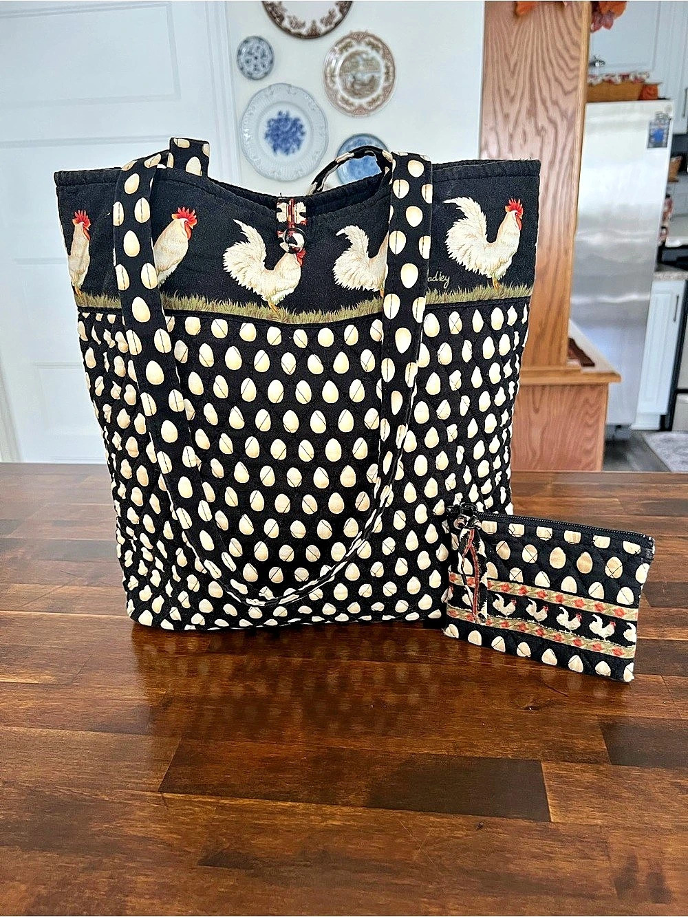 Vera Bradley Vintage Chanticleer Button Tote & Coin Purse